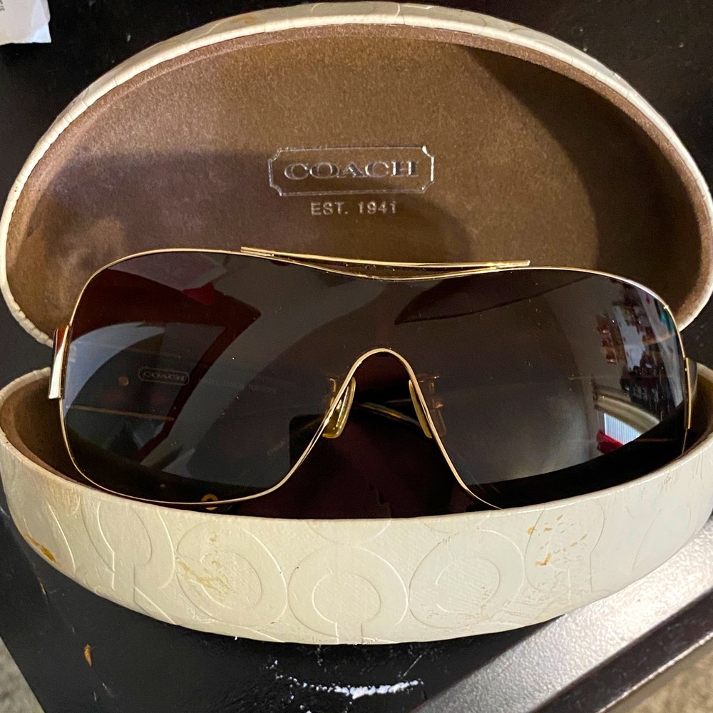 Coach Gold and Brown Sunglasses with Cream Case